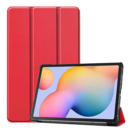 Samsung Galaxy Tab A T580 10.1 Uyumlu Tablet Kılıfı Smart Cover Standlı Kılıf Kırmızı