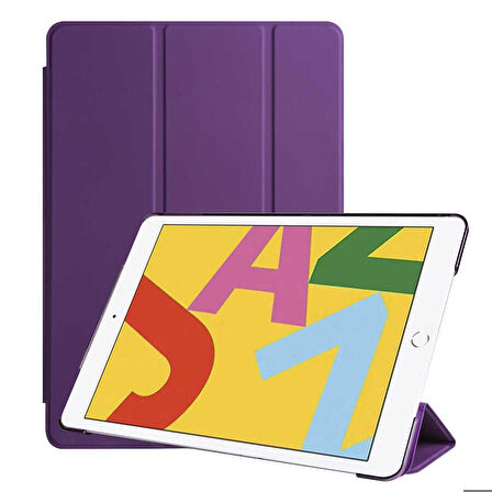 Apple iPad 10.2 2021 (9.Nesil) Uyumlu Tablet Kılıfı Smart Cover Standlı Kılıf Mor