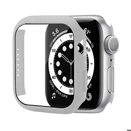 Apple Watch 45 Mm Uyumlu Kasa Ve Ekran Koruyucu Sert Silikon Renkli 360 Tam Koruma Gard 01 Gümüş