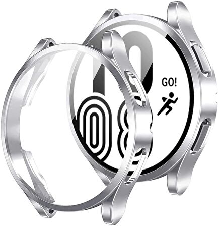 Samsung Galaxy Watch 4 Classic 42 Mm Uyumlu Kasa Koruyucu Silikon Darbe Emici Ekran Koruyucu Gard 02 Gümüş