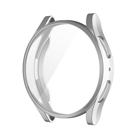 Samsung Galaxy Watch 4 Classic 42 Mm Uyumlu Kasa Koruyucu Silikon Darbe Emici Ekran Koruyucu Gard 02 Gümüş