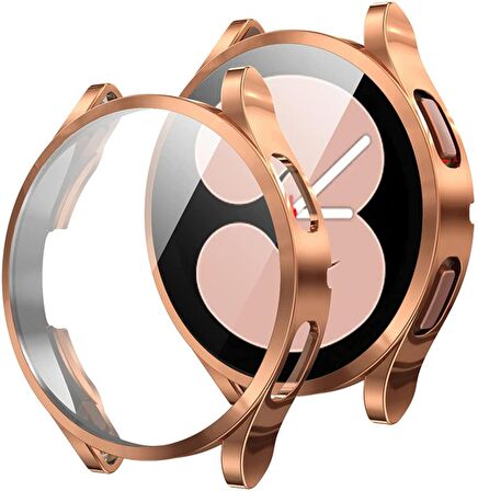Samsung Galaxy Watch 4 Classic 42 Mm Uyumlu Kasa Koruyucu Silikon Darbe Emici Ekran Koruyucu Gard 02 Rose Gold