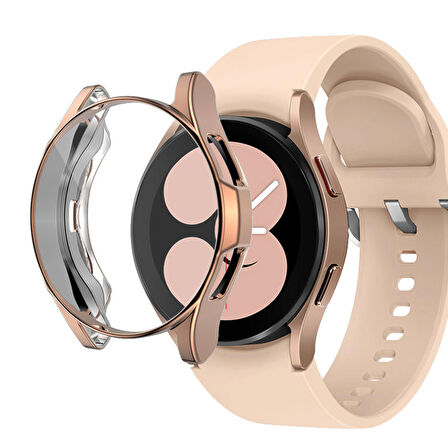 Samsung Galaxy Watch 4 Classic 42 Mm Uyumlu Kasa Koruyucu Silikon Darbe Emici Ekran Koruyucu Gard 02 Rose Gold