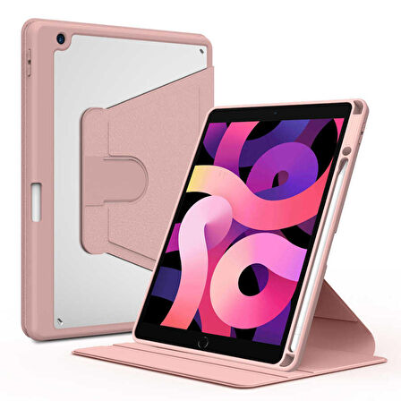 Apple iPad 10.2 2021 (9.Nesil) Uyumlu Tablet Kılıfı Nayn Dönebilen Standlı Kılıf Pembe