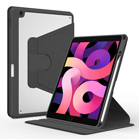 Apple iPad 10.2 2021 (9.Nesil) Uyumlu Tablet Kılıfı Nayn Dönebilen Standlı Kılıf Siyah
