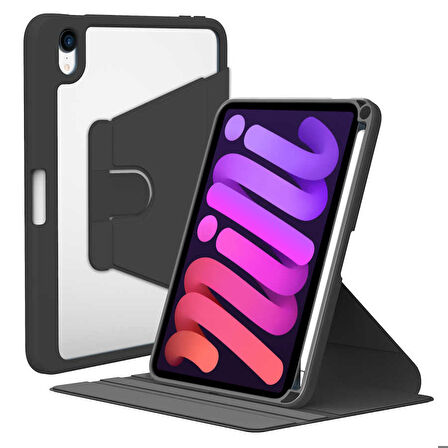 Apple iPad Mini 2021 (6.Nesil) Uyumlu Tablet Kılıfı Nayn Dönebilen Standlı Kılıf Siyah