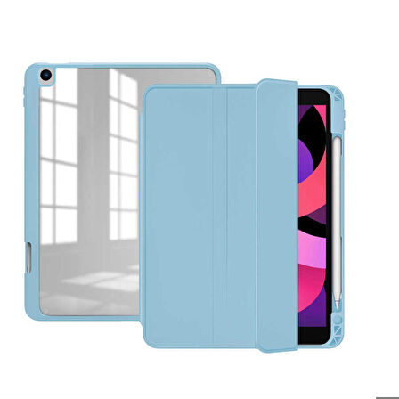 Apple iPad Pro 10.5 (7.Nesil) Uyumlu Tablet Kılıf Nort Arkası Şeffaf Standlı Kılıf Mavi Açık