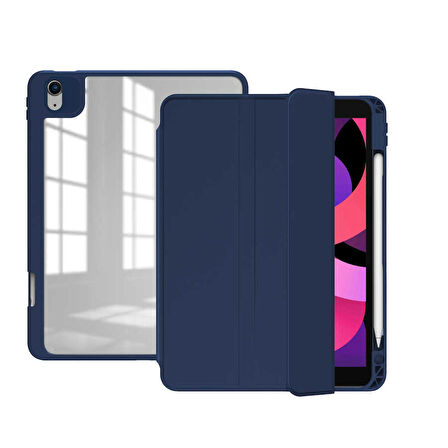Apple iPad Pro 12.9 2018 (3.Nesil) Uyumlu Tablet Kılıfı Nort Arkası Şeffaf Kılıf Lacivert