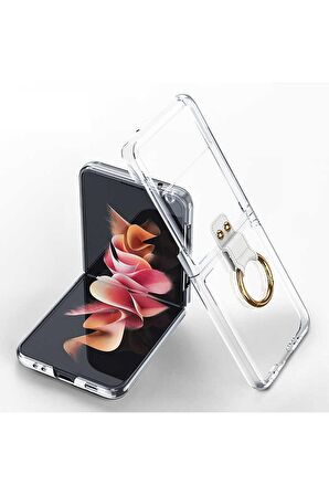 Samsung Galaxy Z Flip 3 Uyumlu Kılıf Yüzüklü Kıpta Kapak Renksiz