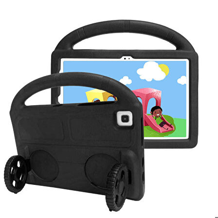 Lenovo M10 Plus TB-X606F Uyumlu Tablet Kılıfı Wheel Car Tekerlek Standlı Kılıf Siyah