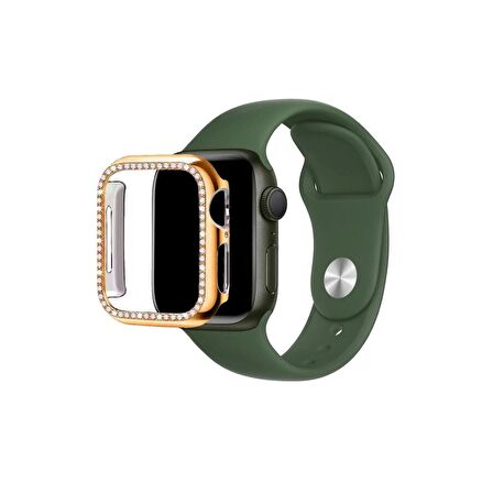 Apple Watch 38 Mm Uyumlu Kasa Koruyucu Taşlı Renkli Sert Pc 360 Tam Koruma Ekran Koruyucu Gard 05 Rose Gold