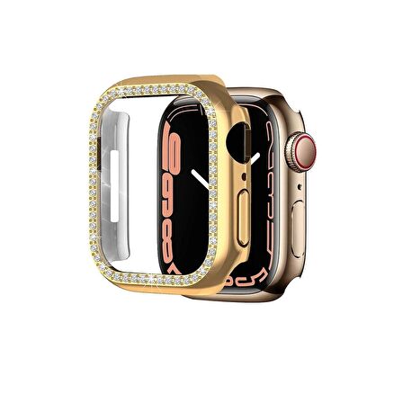Apple Watch 40 Mm Uyumlu Kasa Koruyucu Taşlı Renkli Sert Pc 360 Tam Koruma Ekran Koruyucu Gard 05 Rose Gold