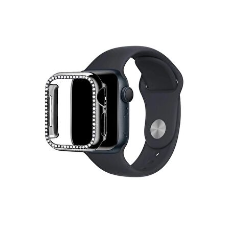 Apple Watch 42 Mm Uyumlu Kasa Koruyucu Taşlı Renkli Sert Pc 360 Tam Koruma Ekran Koruyucu Gard 05 Siyah