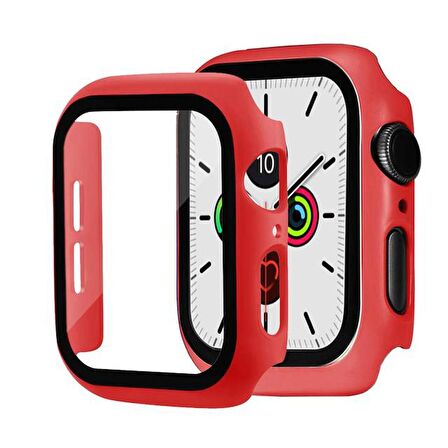 Apple Watch 40 Mm Uyumlu Kasa Ve Ekran Koruyucu Sert Silikon Renkli 360 Sert Pc Gard 07 Kırmızı