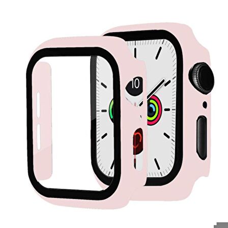 Apple Watch 44 Mm Uyumlu Kasa Ve Ekran Koruyucu Sert Silikon Renkli 360 Sert Pc Gard 07 Pembe