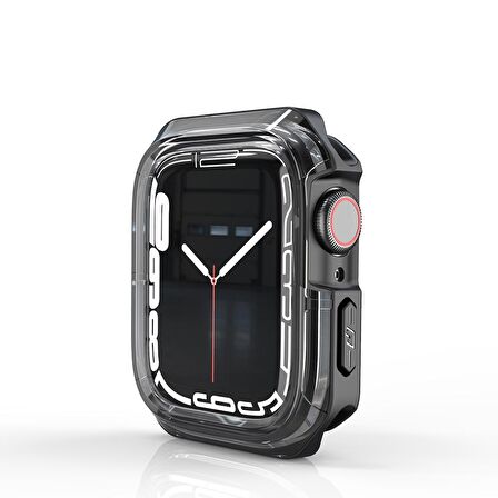 Apple Watch 41 Mm Uyumlu Kasa Koruyucu Sert PC + Silikon Koruyucu 360 Protective Spor Tasarım Gard08 Siyah