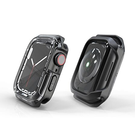 Apple Watch 41 Mm Uyumlu Kasa Koruyucu Sert PC + Silikon Koruyucu 360 Protective Spor Tasarım Gard08 Siyah