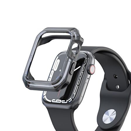 Apple Watch 41 Mm Uyumlu Kasa Koruyucu Sert PC + Silikon Koruyucu 360 Protective Spor Tasarım Gard08 Siyah