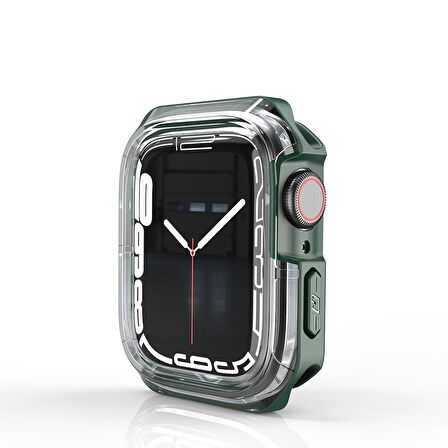 Apple Watch 41 Mm Uyumlu Kasa Koruyucu Sert PC + Silikon Koruyucu 360 Protective Spor Tasarım Gard08 Koyu Yeşil