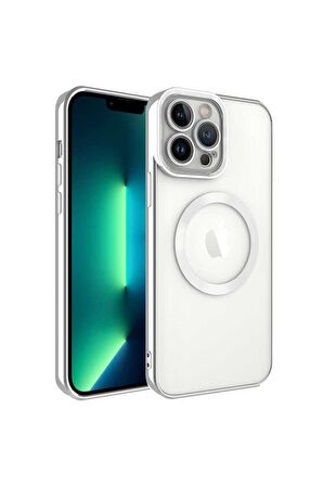 Apple iPhone 13 Pro Max Uyumlu Kılıf Magsafe Wireless Şarj Özellikli Setro Silikon Gümüş