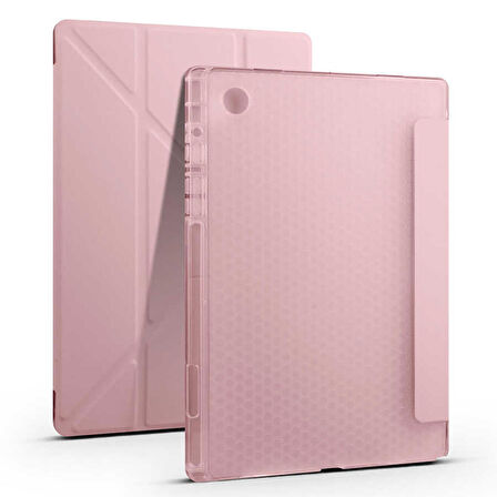 Samsung Galaxy Tab A8 10.5 X200 (2021) Uyumlu Tablet Kılıf Tri Folding Kalem Bölmeli Kılıf Rose Gold