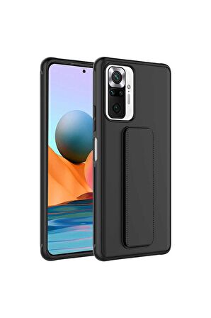 Xiaomi Redmi Note 10 Pro Uyumlu Kılıf Qstand Kapak Siyah