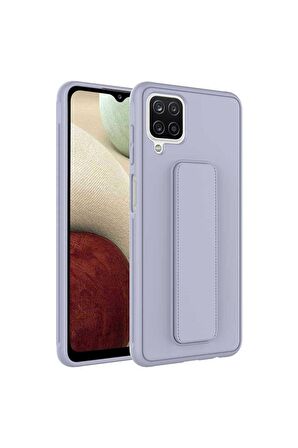 Samsung Galaxy A12 Uyumlu Kılıf Qstand Kapak Gri