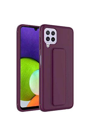 Samsung Galaxy A22 4G Uyumlu Kılıf Qstand Kapak Mürdüm