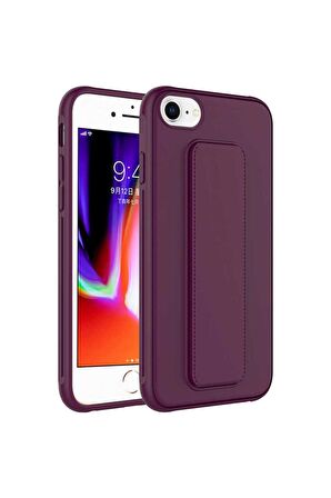 Apple iPhone SE 2022 Uyumlu Kılıf Qstand Kapak Mürdüm