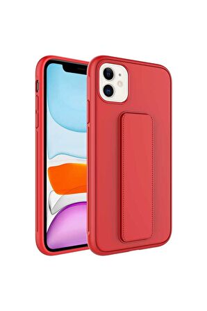 Apple iPhone 12 Uyumlu Kılıf Qstand Kapak Kırmızı