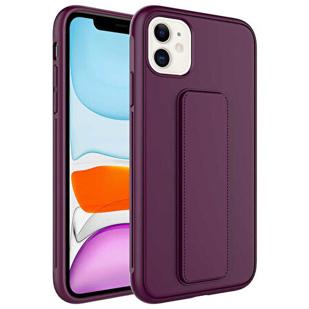 Apple iPhone 12 Uyumlu Kılıf Qstand Kapak Mürdüm