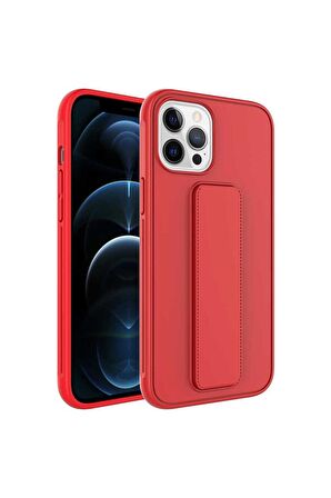 Apple iPhone 12 Pro Uyumlu Kılıf Qstand Kapak Kırmızı