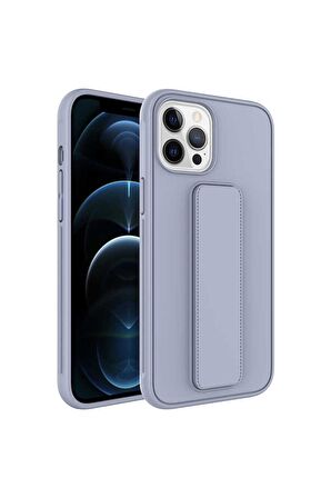 Apple iPhone 12 Pro Max Uyumlu Kılıf Qstand Kapak Gri