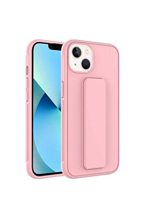 Apple iPhone 13 Uyumlu Kılıf Qstand Kapak Pembe