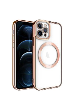 Apple iPhone 11 Pro Max Uyumlu Kılıf Magsafe Wireless Şarj Özellikli Setro Silikon Rose Gold