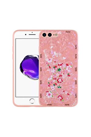 Apple iPhone 7 Plus Uyumlu Kılıf Desenli Sert Silikon Mumila Kapak Pink Mouse