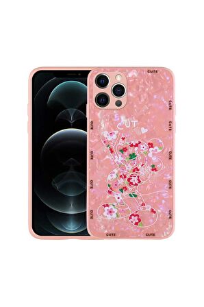 Apple iPhone 13 Pro Max Uyumlu Kılıf Desenli Sert Silikon Mumila Kapak Pink Mouse