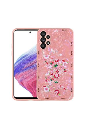Samsung Galaxy A13 4G Uyumlu Kılıf Desenli Sert Silikon Mumila Kapak Pink Mouse