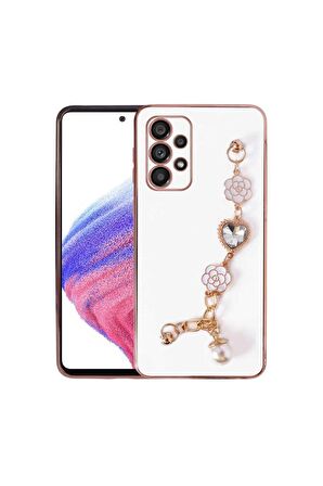 Samsung Galaxy A53 5G Uyumlu Kılıf El Tutamaçlı Kamera Korumalı Taka Silikon Kapak Beyaz