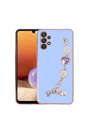 Samsung Galaxy A32 4G Uyumlu Kılıf El Tutamaçlı Kamera Korumalı Taka Silikon Kapak Mor
