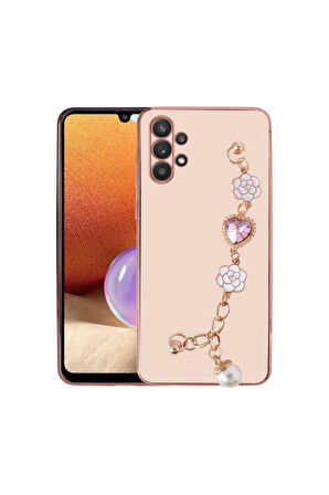 Samsung Galaxy A32 4G Uyumlu Kılıf El Tutamaçlı Kamera Korumalı Taka Silikon Kapak Pembe