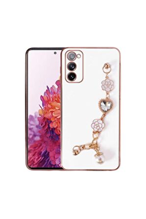 Samsung Galaxy S20 FE Uyumlu Kılıf El Tutamaçlı Kamera Korumalı Taka Silikon Kapak Beyaz