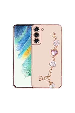 Samsung Galaxy S21 FE Uyumlu Kılıf El Tutamaçlı Kamera Korumalı Taka Silikon Kapak Pembe