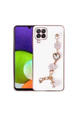 Samsung Galaxy A22 4G Uyumlu Kılıf El Tutamaçlı Kamera Korumalı Taka Silikon Kapak Beyaz