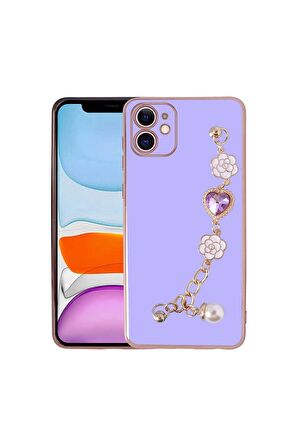 Apple iPhone 11 Uyumlu Kılıf El Tutamaçlı Kamera Korumalı Taka Silikon Kapak Mor