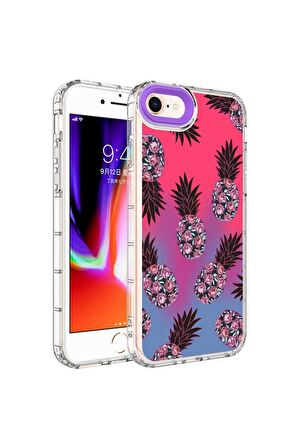 Apple iPhone SE 2022 Uyumlu Kılıf Kamera Korumalı Renkli Desenli Sert Silikon Korn Kapak NO6