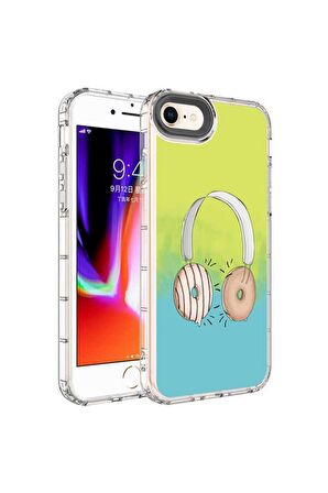 Apple iPhone SE 2022 Uyumlu Kılıf Kamera Korumalı Renkli Desenli Sert Silikon Korn Kapak NO14