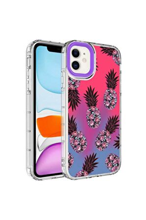 Apple iPhone 12 Uyumlu Kılıf Kamera Korumalı Renkli Desenli Sert Silikon Korn Kapak NO6