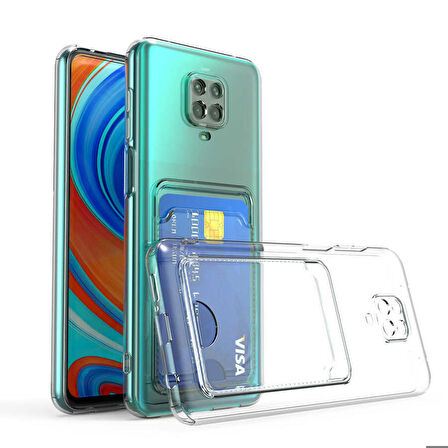 Xiaomi Redmi Note 9 Pro Uyumlu Kılıf Kartlıklı Şeffaf Setra Clear Silikon Kapak