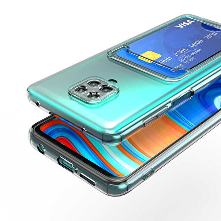 Xiaomi Redmi Note 9 Pro Uyumlu Kılıf Kartlıklı Şeffaf Setra Clear Silikon Kapak